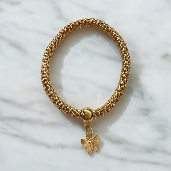Luxe Gold Stretch Bracelet with Dainty Butterfly Charm - 2 inch diameter - Picture 1 of 2